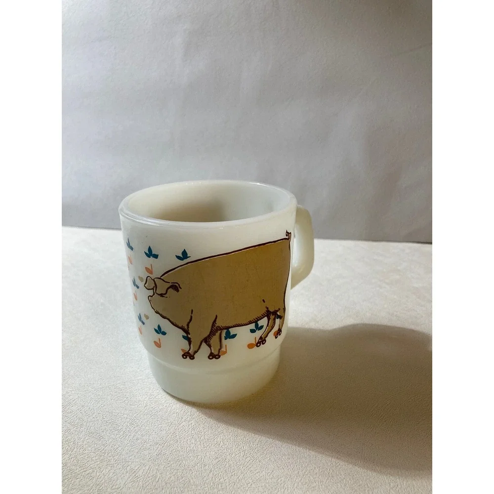 Fire King | Dining | Vintage Fireking Milk Glass Stacking Mug Pig ...